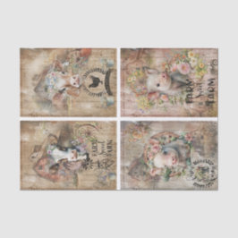 Rustieke Boerderij Spring Schuur Dieren Collage Tissuepapier