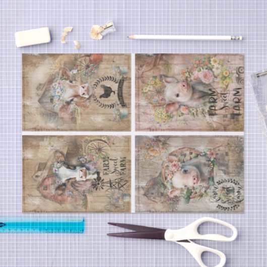 Rustieke Boerderij Spring Schuur Dieren Collage Tissuepapier (Craft)