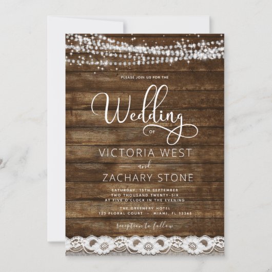 Rustieke Boerderij String Lights QR Code Huwelijk Kaart (Voorkant)