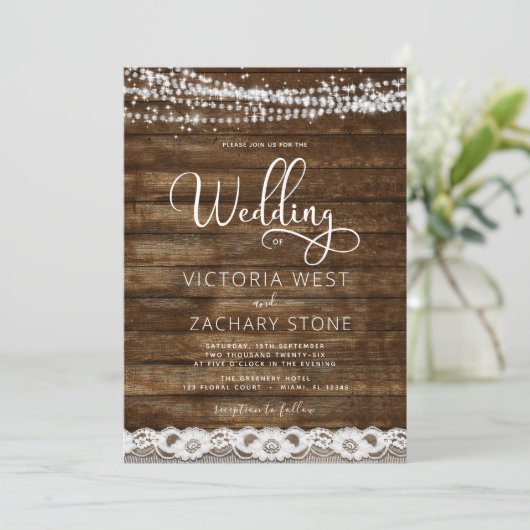 Rustieke Boerderij String Lights QR Code Huwelijk Kaart (Staand voorkant)