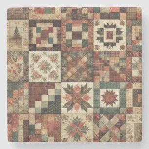 Rustieke Boerderij Terracotta Patchwork Quilt Bloe Stenen Onderzetter