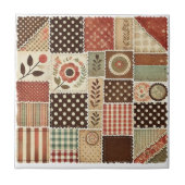 Rustieke Boerderij Terracotta Quilt Patchwork Bloe Tegeltje (Voorkant)