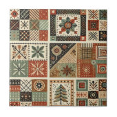Rustieke Boerderij Terracotta Quilt Patchwork Bloe Tegeltje (Voorkant)
