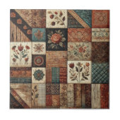 Rustieke Boerderij Terracotta Quilt Patchwork Bloe Tegeltje (Voorkant)