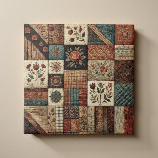Rustieke Boerderij Terracotta Quilt Patchwork Bloe Tegeltje