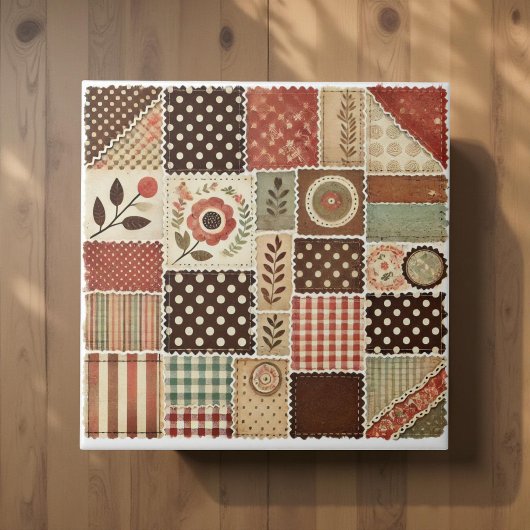 Rustieke Boerderij Terracotta Quilt Patchwork Bloe Tegeltje