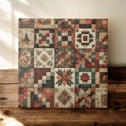 Rustieke Boerderij Terracotta Quilt Patchwork Bloe Tegeltje