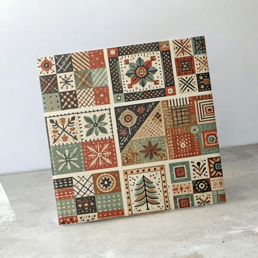 Rustieke Boerderij Terracotta Quilt Patchwork Bloe Tegeltje