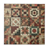 Rustieke Boerderij Terracotta Quilt Patchwork Bloe Tegeltje (Voorkant)