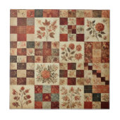 Rustieke Boerderij Terracotta Quilt Patchwork Bloe Tegeltje (Voorkant)