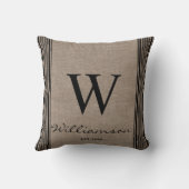 Rustieke boerderij tikkende streep jute monogram kussen (Achterkant)