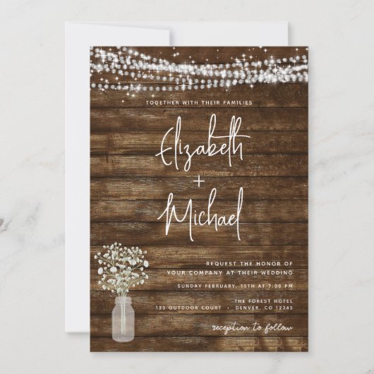 Rustieke boerderij verlichting bruiloft uitnodigin kaart (Voorkant)