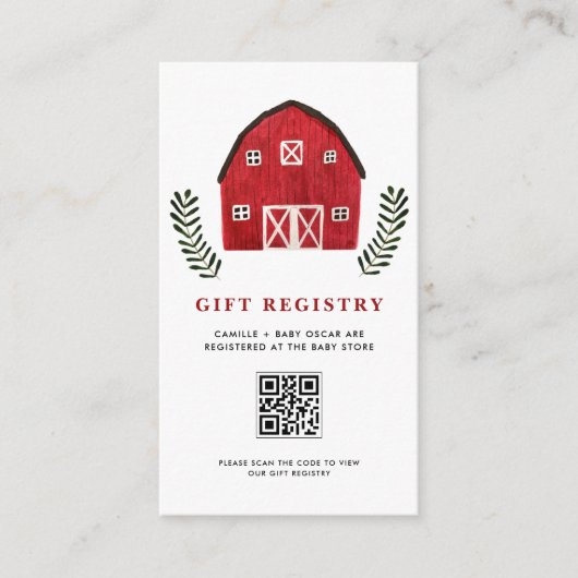 Rustieke boerderij waterverf rode schuur QR-code r Informatiekaartje (Voorkant)