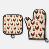 Rustieke boerderij Waterverf Rooster Chicken Ovenwant & Pannenlap Set (Voorkant)