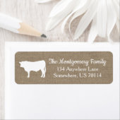 Rustieke boerderij White Bull Koe & Faux Burlap Etiket (Insitu)