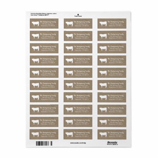 Rustieke boerderij White Bull Koe & Faux Burlap Etiket (Full Sheet)