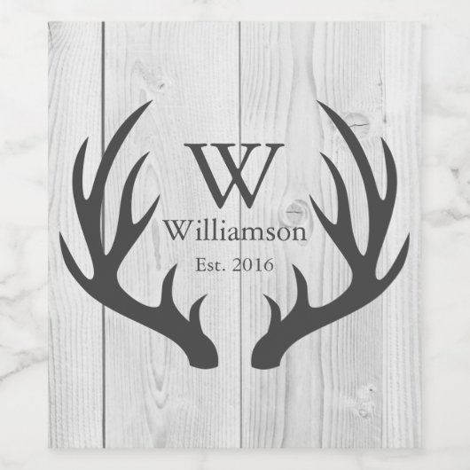 Rustieke boerderij wit hout grijs herten gewei wijn etiket (Enkel label)