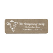 Rustieke boerderij Witte Koe Faux Burlap Etiket (Voorkant)