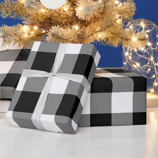 Rustieke boerderij zwart & wit buffel geruit cadeaupapier (Feestdagen)