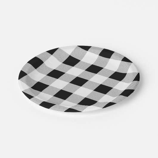 rustieke boerderij zwart wit buffel geruit feest papieren bordje (Gekanteld)