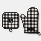 Rustieke boerderij zwart-wit Gingham Ovenwant & Pannenlap Set (Voorkant)