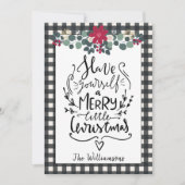 Rustieke Boerderij Zwart Wit Plaid Kerst Kaart (Voorkant)