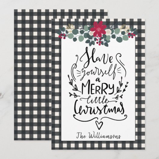 Rustieke Boerderij Zwart Wit Plaid Kerst Kaart (Voorkant / Achterkant)