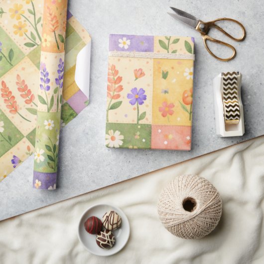 Rustieke boerderijgroene en paarse quiltpatchwork cadeaupapier (Crafts)