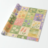 Rustieke boerderijgroene en paarse quiltpatchwork cadeaupapier (Uitgerold)
