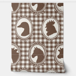 Rustieke boerderijkeuken Barnyard Gingham - Mocha Behang