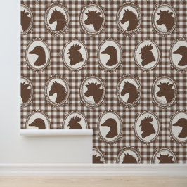 Rustieke boerderijkeuken Barnyard Gingham - Mocha Behang