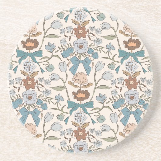 Rustieke Bogen en Bloesems Blauw Zandsteen Onderzetter (Voorkant)