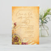 Rustieke Boheemse 2 Zonnebloem Huwelijk Kaart (Staand voorkant)