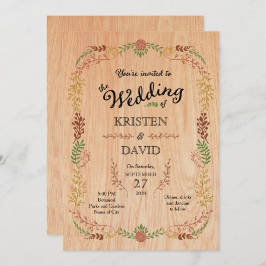 Rustieke Boheemse Bladerkrans op hout Kaart (Voorkant / Achterkant)