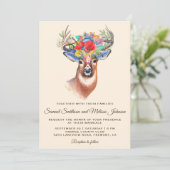 Rustieke Boheemse Bloemen Herten bruiloft uitnodig Kaart (Staand voorkant)