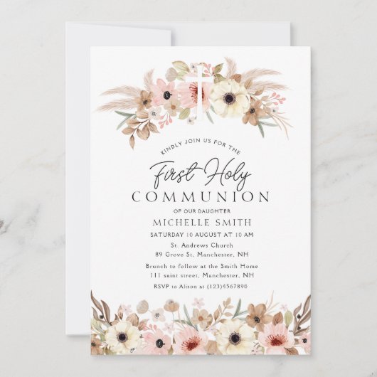 Rustieke Boheemse Bloemen Moderne Eerste Heilige C Kaart (Voorkant)