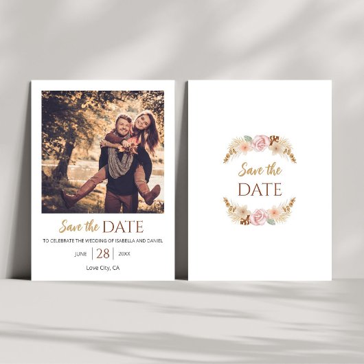 Rustieke Boheemse Bloemige Foto Trouw Aardtint Save The Date