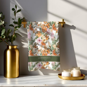 Rustieke Boheemse botanische winter citrus Kerstmi Theedoek