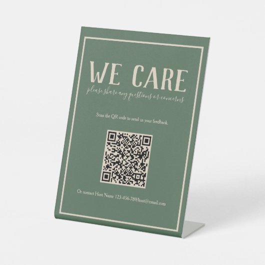 Rustieke Boheemse Groene QR-code Feedbackbord Reclamebord Met Voetstuk (Voorkant)