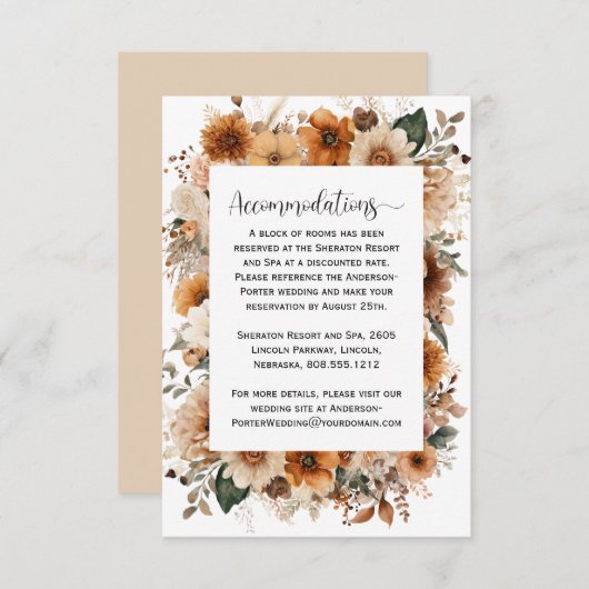 Rustieke Boheemse Herfst Bloemen Huwelijk | Informatiekaartje (Voorkant / Achterkant)