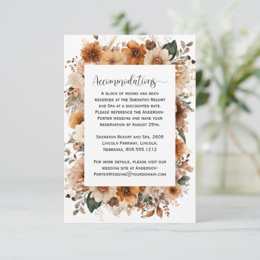 Rustieke Boheemse Herfst Bloemen Huwelijk | Informatiekaartje (Staand voorkant)
