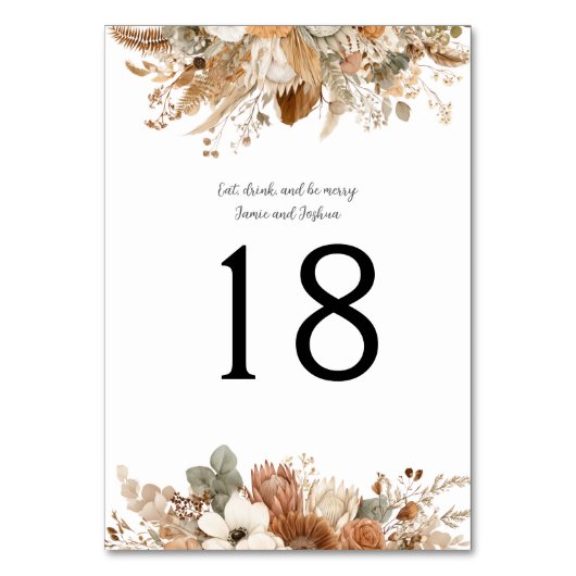 Rustieke Boheemse Herfst Bloemen | tafelnummer (Voorkant)