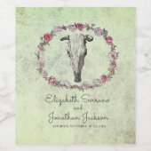 Rustieke Boheemse Koe schedel en roze rozen bruilo Wijn Etiket (Enkel label)