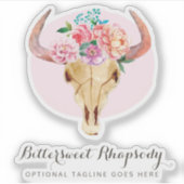 Rustieke Boheemse Koe schedel Waterverf Naam Logo Sticker (Voorkant)