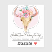 Rustieke Boheemse Koe schedel Waterverf Naam Logo Sticker (Vel)