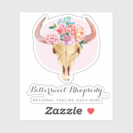 Rustieke Boheemse Koe schedel Waterverf Naam Logo Sticker