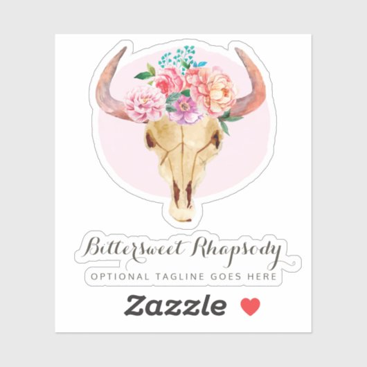 Rustieke Boheemse Koe schedel Waterverf Naam Logo Sticker (Vel)