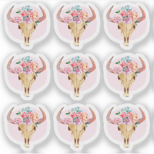 Rustieke Boheemse Koe schedel Waterverf Planner Sh Sticker (Voorkant)