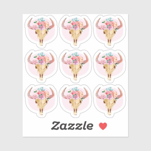 Rustieke Boheemse Koe schedel Waterverf Planner Sh Sticker (Vel)