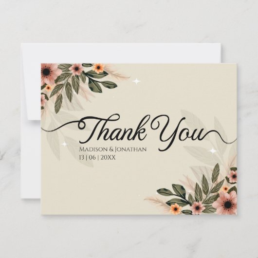 Rustieke Boheemse minimalistische bruiloft Bedankkaart (Voorkant)